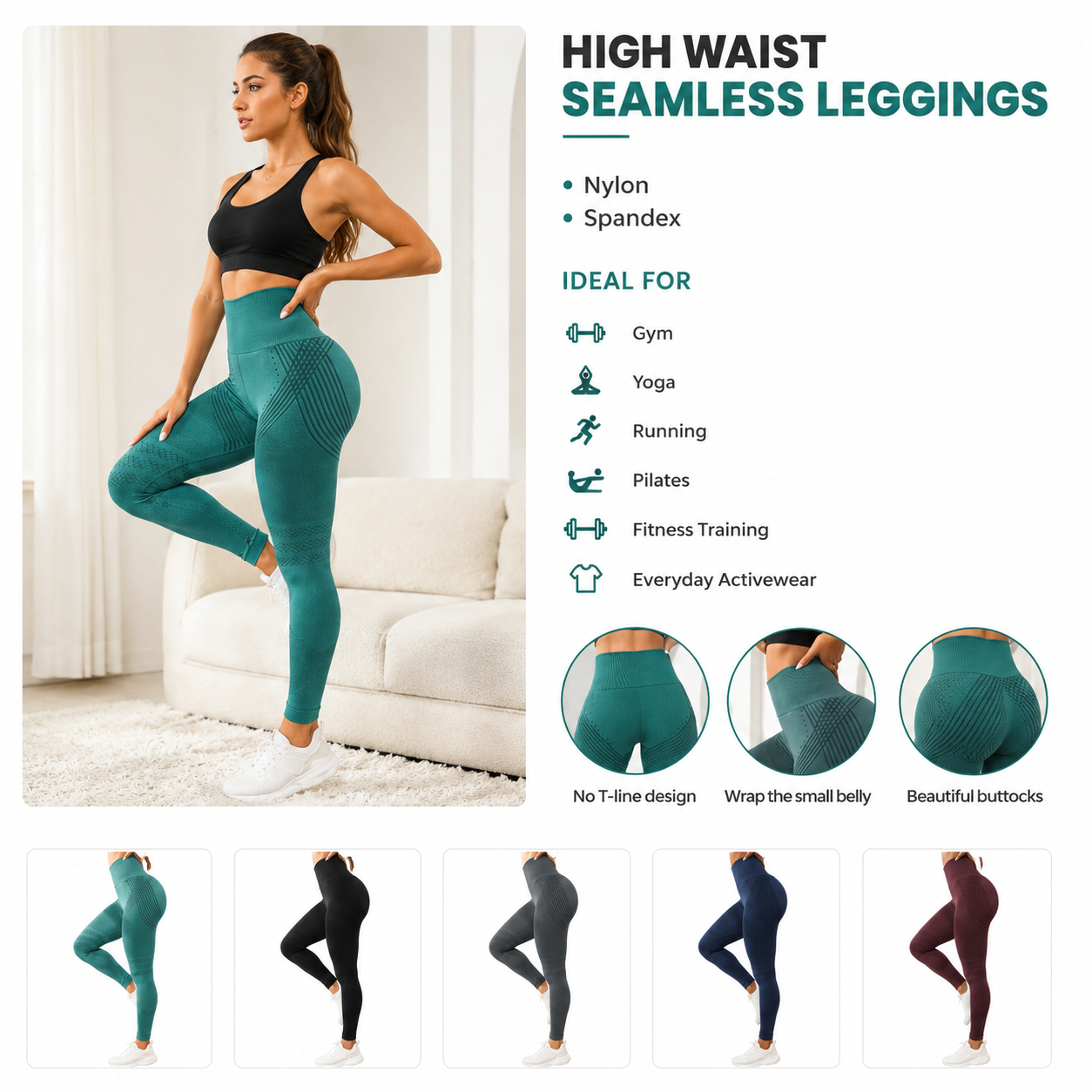 Nahtlose High-Waist Scrunch Leggings – Fitness- & Yogahose für Damen