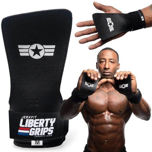 Jerkfit Liberty Grips 2.0 (Pair) - Prevent Rips and Blisters While Working Out - Fingerless Gymnastics Hand Grips for Pull-Ups, Cross Training, Weightlifting, Wods, and Calisthenics - Unbeatable Comfort, Improved Durability - 100% Vegan - Size XS-XL