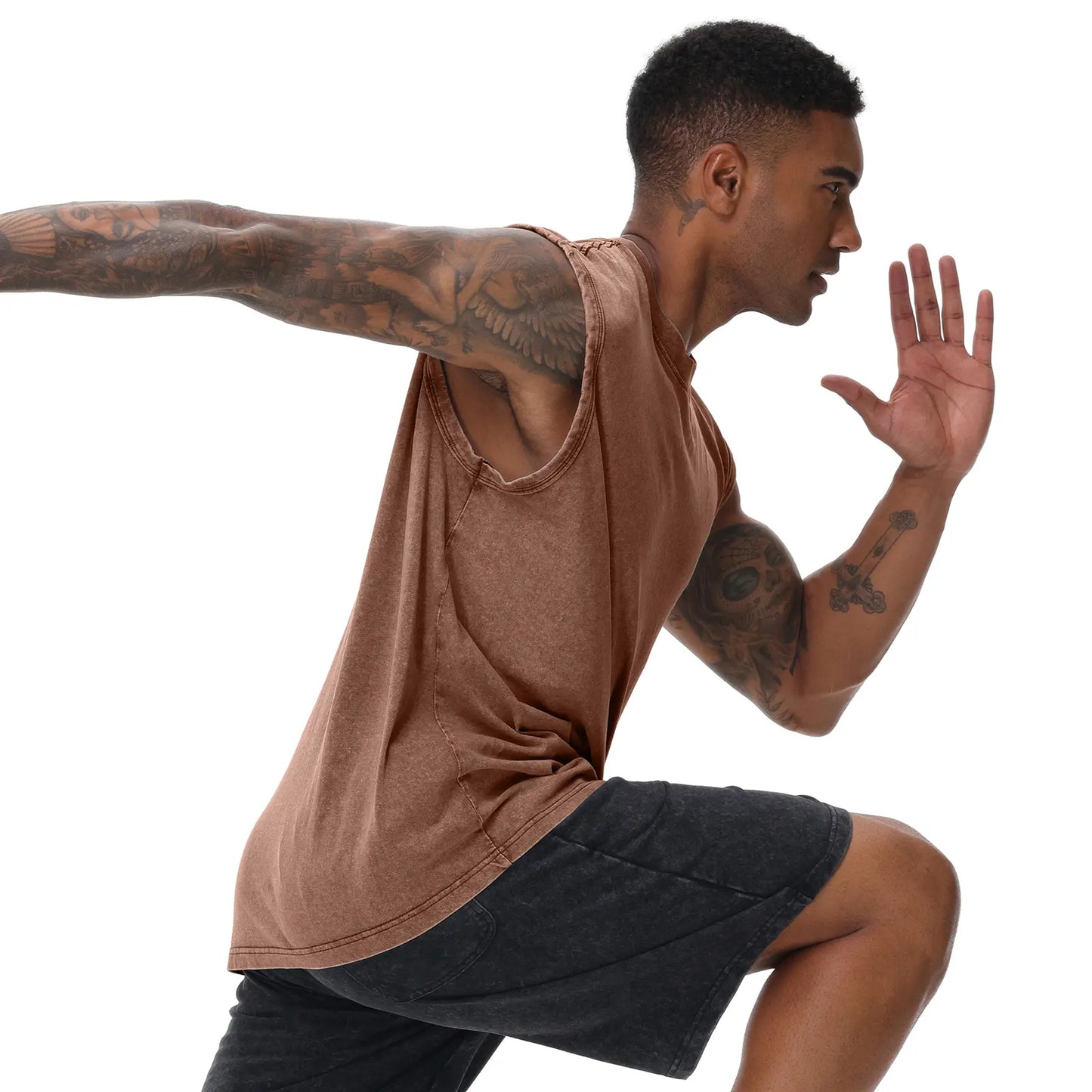 Men'S Cotton Sports Tank Tops - Vintage Casual Fitted Sleeveless Muscle Tees, Acid Wash round Neck Soft Gym Stuff, Loose Fit for Gym Running, Classic Menswear Summer Essentials