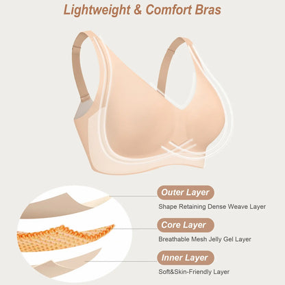 OEAK Wireless Bras for Women Deep V Seamless No Underwire Jelly Bra Full Coverage T Shirt Comfy Bralettes Everyday Bra