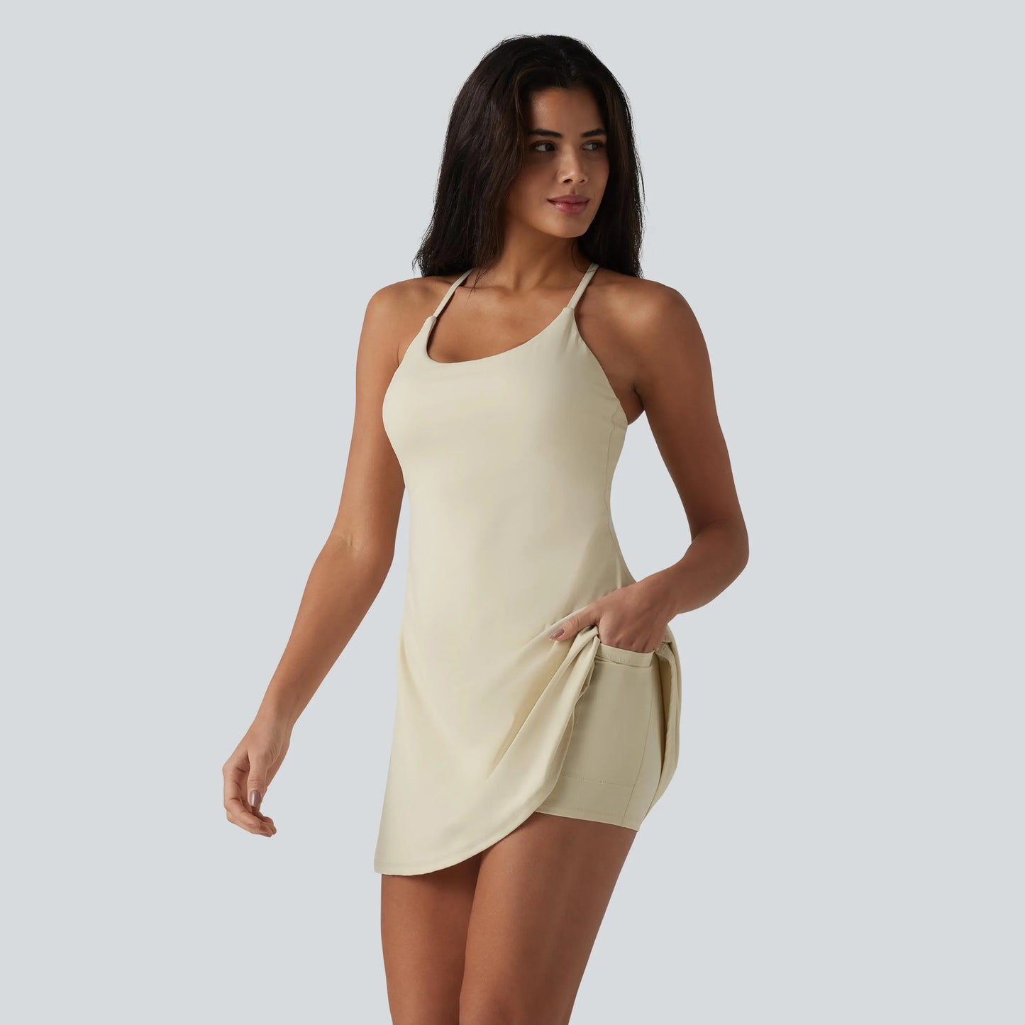 Halara Softlyzero Plush Backless Active Dress-Easy Peezy Edition