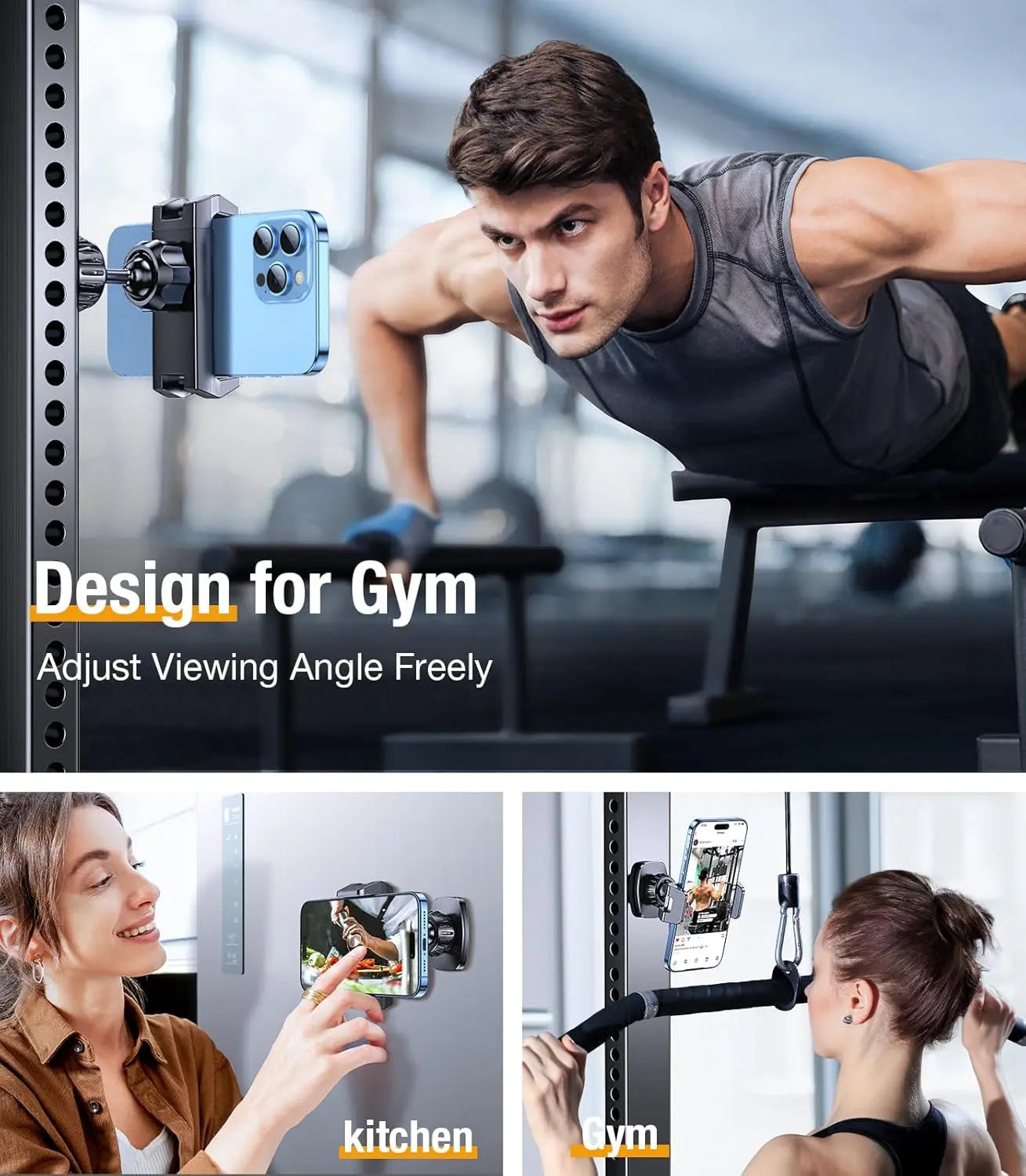 Magnetic Phone Holder for Gym with Strong Magnets Tripod Mount Ring Gym Magnetic Phone Holder Attach to Metal Surface,Gym Accessories for Men Women Essentials for All Smartphones 4.7-7"Mothers Day