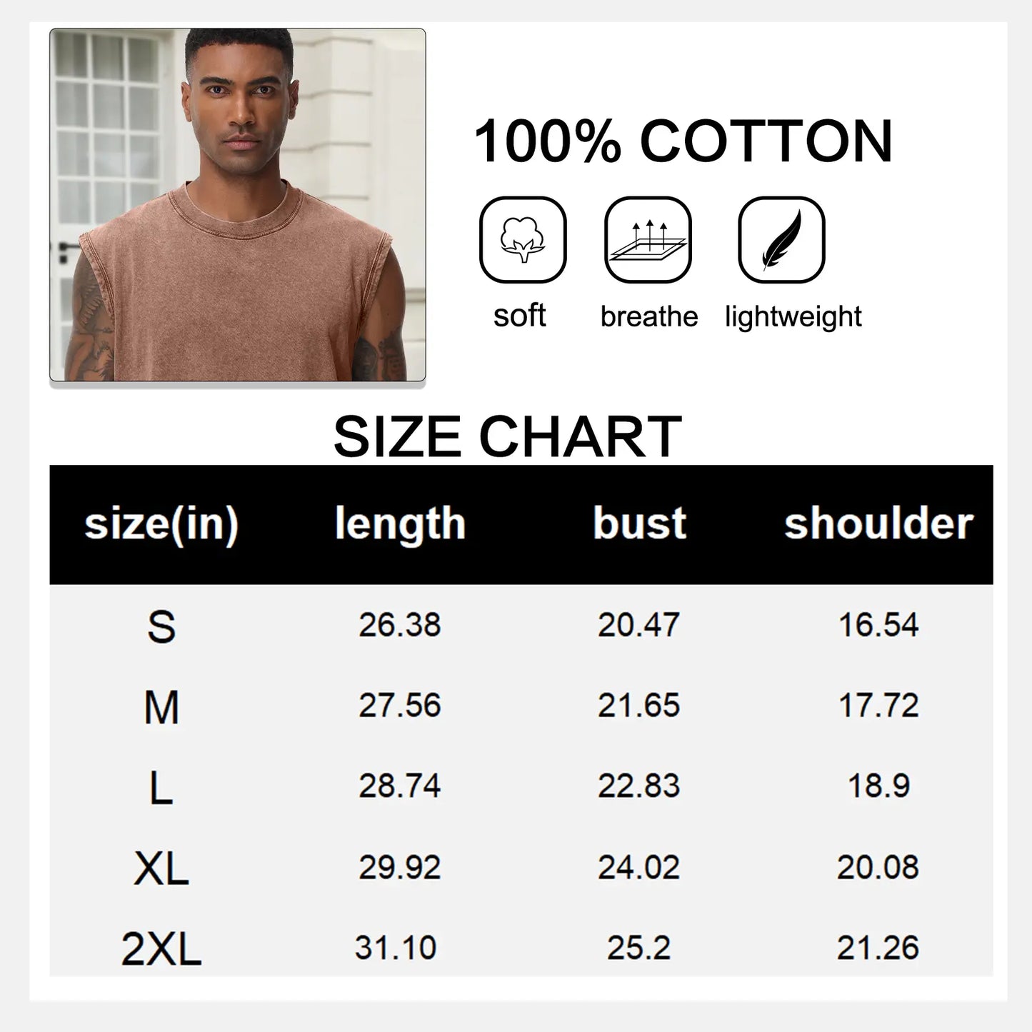 Men'S Cotton Sports Tank Tops - Vintage Casual Fitted Sleeveless Muscle Tees, Acid Wash round Neck Soft Gym Stuff, Loose Fit for Gym Running, Classic Menswear Summer Essentials