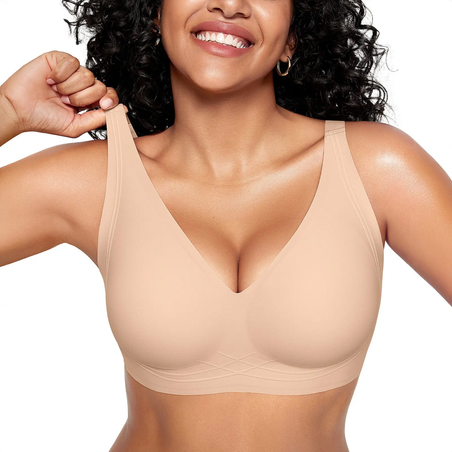 OEAK Wireless Bras for Women Deep V Seamless No Underwire Jelly Bra Full Coverage T Shirt Comfy Bralettes Everyday Bra