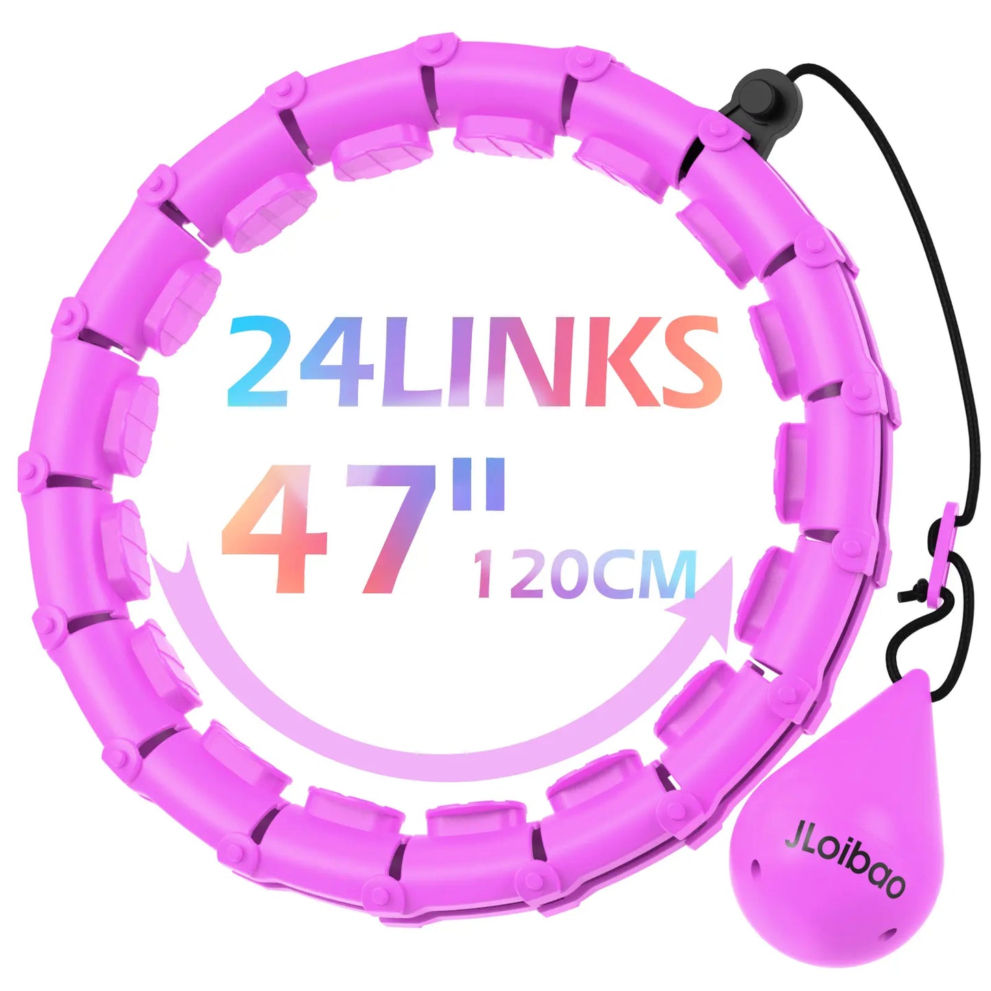 Jloibao Weighted Circle 47" with 24 Detachable Links for Adults Fitness Adjustable Hoop plus Size Smart Exercise Equipment Home Gym Kit Eco-Friendly ABS Material