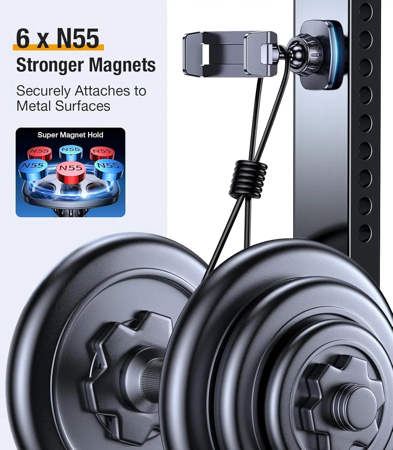 Magnetic Phone Holder for Gym with Strong Magnets Tripod Mount Ring Gym Magnetic Phone Holder Attach to Metal Surface,Gym Accessories for Men Women Essentials for All Smartphones 4.7-7"Mothers Day