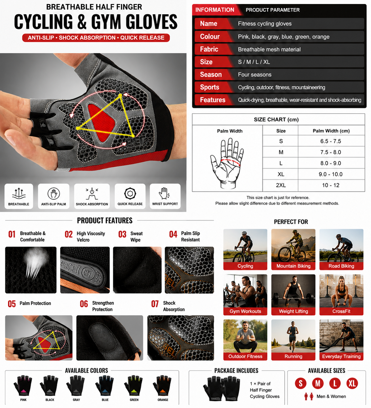 Breathable Half Finger Cycling Gloves | Anti-Slip Gym & Fitness Gloves