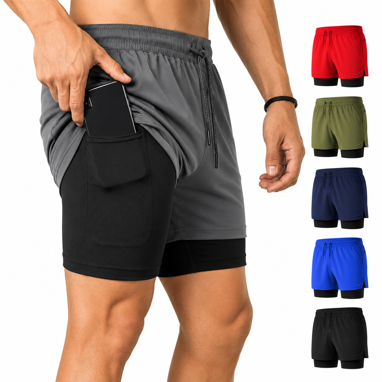 Herren 2-in-1 schnelltrocknende Laufshorts mit Handytasche | Gym, Laufen & Fitness