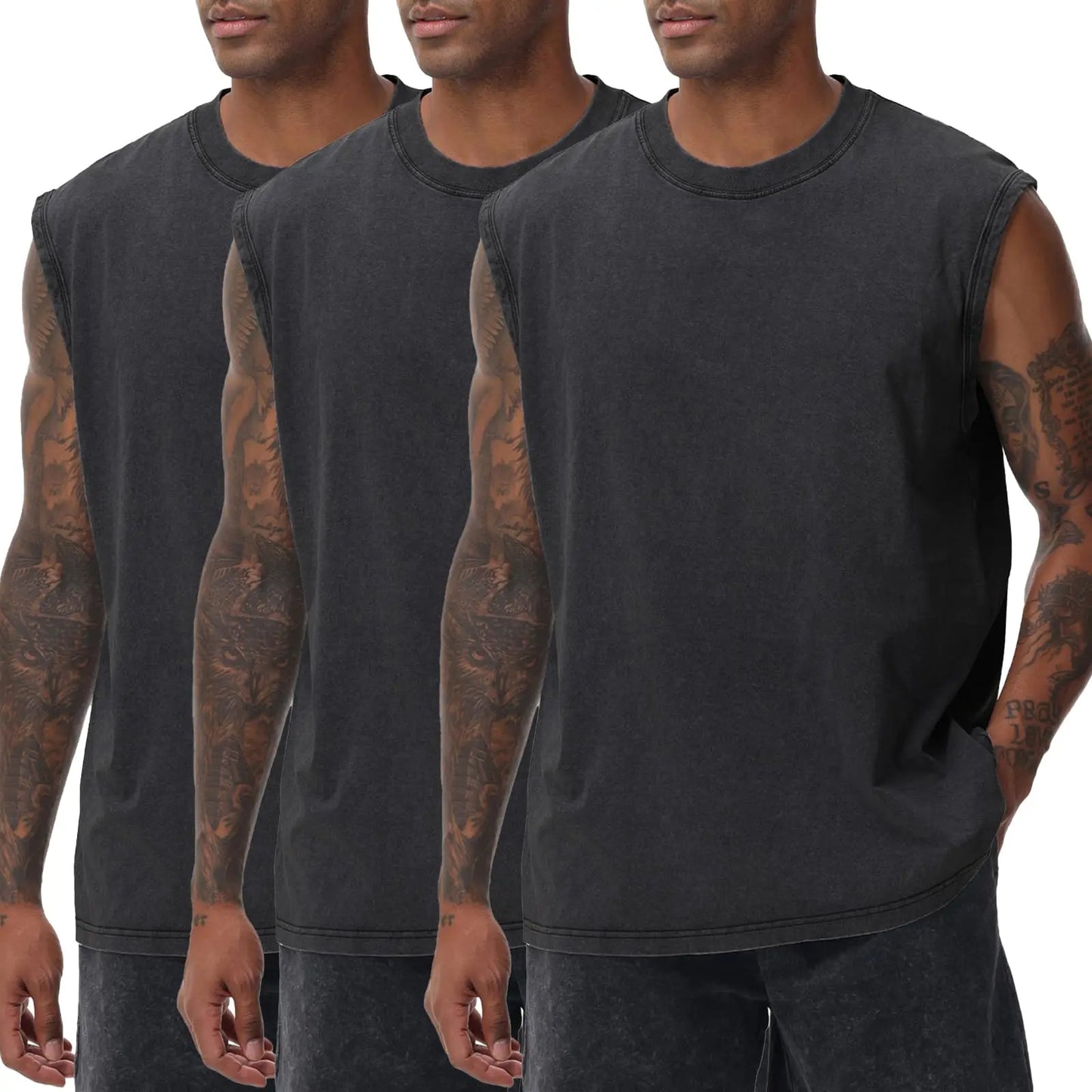 Men'S Cotton Sports Tank Tops - Vintage Casual Fitted Sleeveless Muscle Tees, Acid Wash round Neck Soft Gym Stuff, Loose Fit for Gym Running, Classic Menswear Summer Essentials