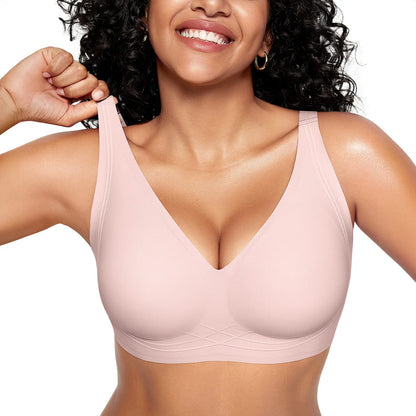 OEAK Wireless Bras for Women Deep V Seamless No Underwire Jelly Bra Full Coverage T Shirt Comfy Bralettes Everyday Bra