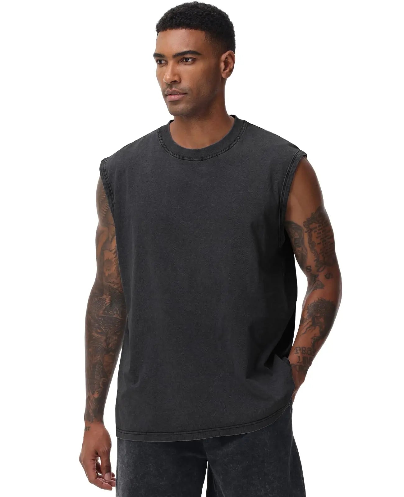 Men'S Cotton Sports Tank Tops - Vintage Casual Fitted Sleeveless Muscle Tees, Acid Wash round Neck Soft Gym Stuff, Loose Fit for Gym Running, Classic Menswear Summer Essentials