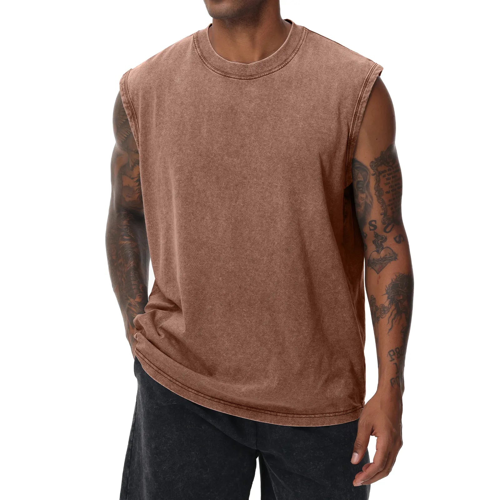 Men'S Cotton Sports Tank Tops - Vintage Casual Fitted Sleeveless Muscle Tees, Acid Wash round Neck Soft Gym Stuff, Loose Fit for Gym Running, Classic Menswear Summer Essentials