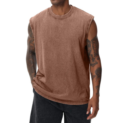 Men'S Cotton Sports Tank Tops - Vintage Casual Fitted Sleeveless Muscle Tees, Acid Wash round Neck Soft Gym Stuff, Loose Fit for Gym Running, Classic Menswear Summer Essentials