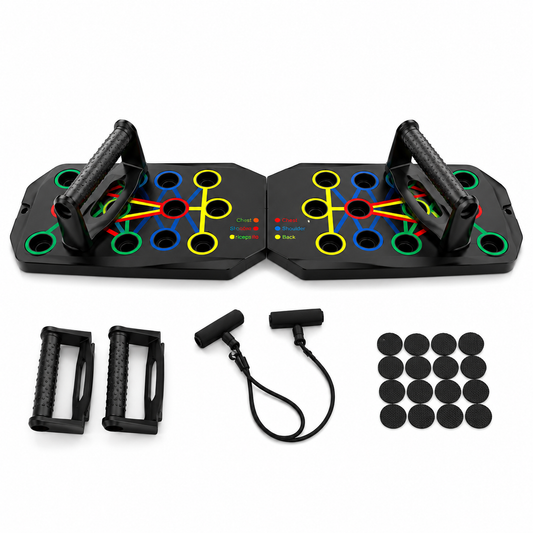 Foldable Push Up Board with color-coded training positions and push up handles for home strength workouts