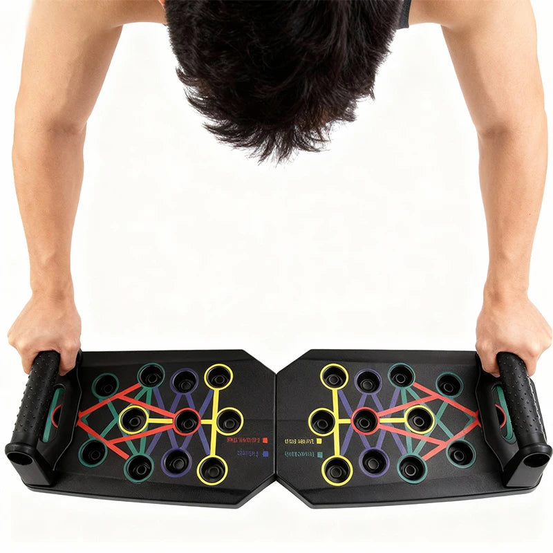 Foldable Push Up Board with color-coded training positions and push up handles for home strength workouts