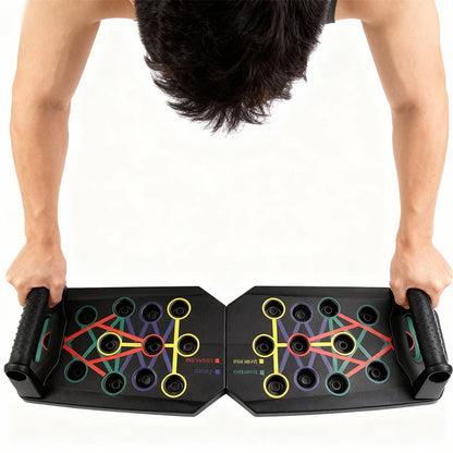 Foldable Push Up Board with color-coded training positions and push up handles for home strength workouts
