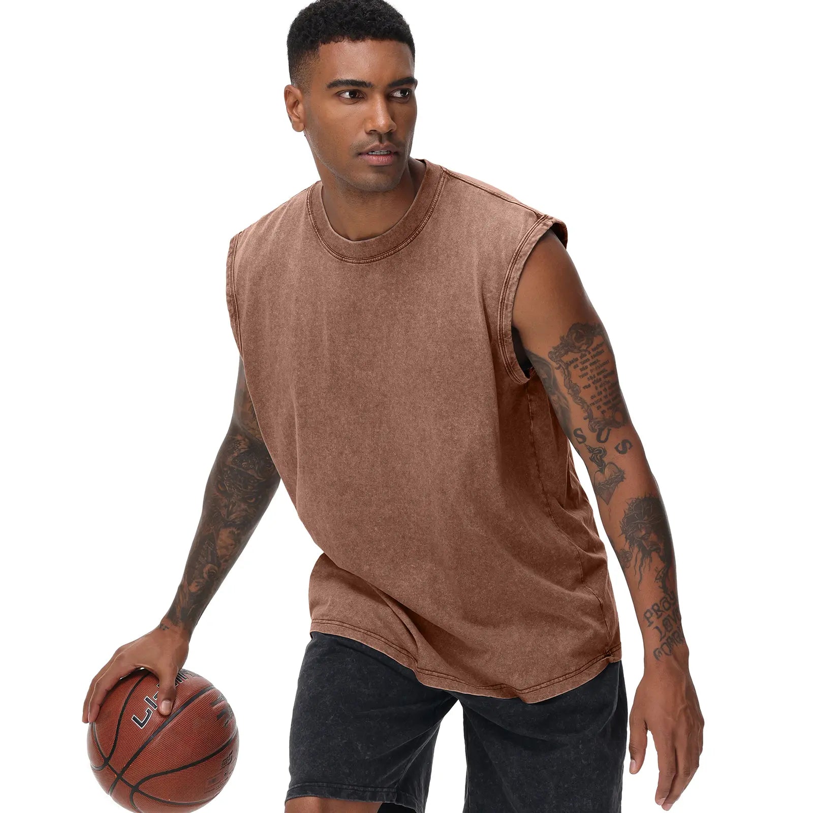 Men'S Cotton Sports Tank Tops - Vintage Casual Fitted Sleeveless Muscle Tees, Acid Wash round Neck Soft Gym Stuff, Loose Fit for Gym Running, Classic Menswear Summer Essentials