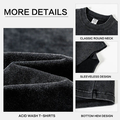 Men'S Cotton Sports Tank Tops - Vintage Casual Fitted Sleeveless Muscle Tees, Acid Wash round Neck Soft Gym Stuff, Loose Fit for Gym Running, Classic Menswear Summer Essentials