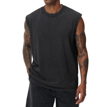 Men'S Cotton Sports Tank Tops - Vintage Casual Fitted Sleeveless Muscle Tees, Acid Wash round Neck Soft Gym Stuff, Loose Fit for Gym Running, Classic Menswear Summer Essentials