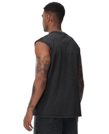Men'S Cotton Sports Tank Tops - Vintage Casual Fitted Sleeveless Muscle Tees, Acid Wash round Neck Soft Gym Stuff, Loose Fit for Gym Running, Classic Menswear Summer Essentials