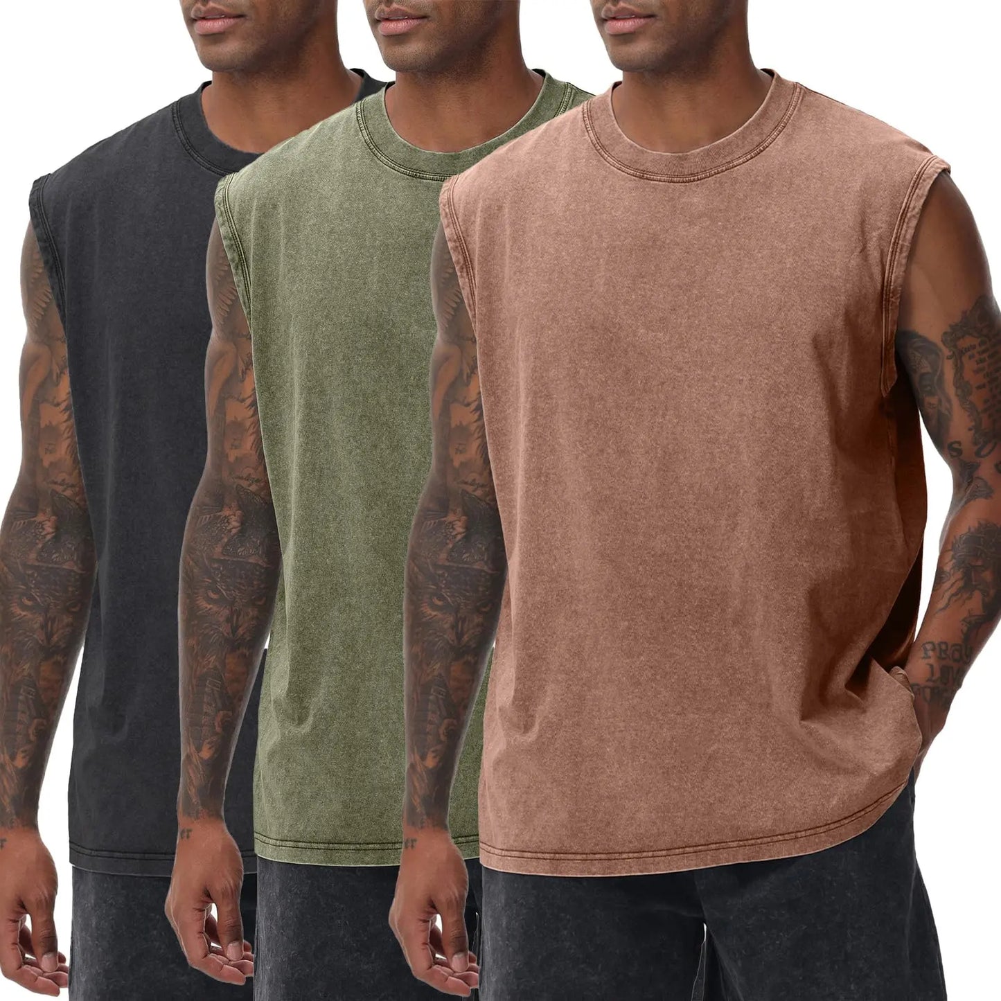 Men'S Cotton Sports Tank Tops - Vintage Casual Fitted Sleeveless Muscle Tees, Acid Wash round Neck Soft Gym Stuff, Loose Fit for Gym Running, Classic Menswear Summer Essentials