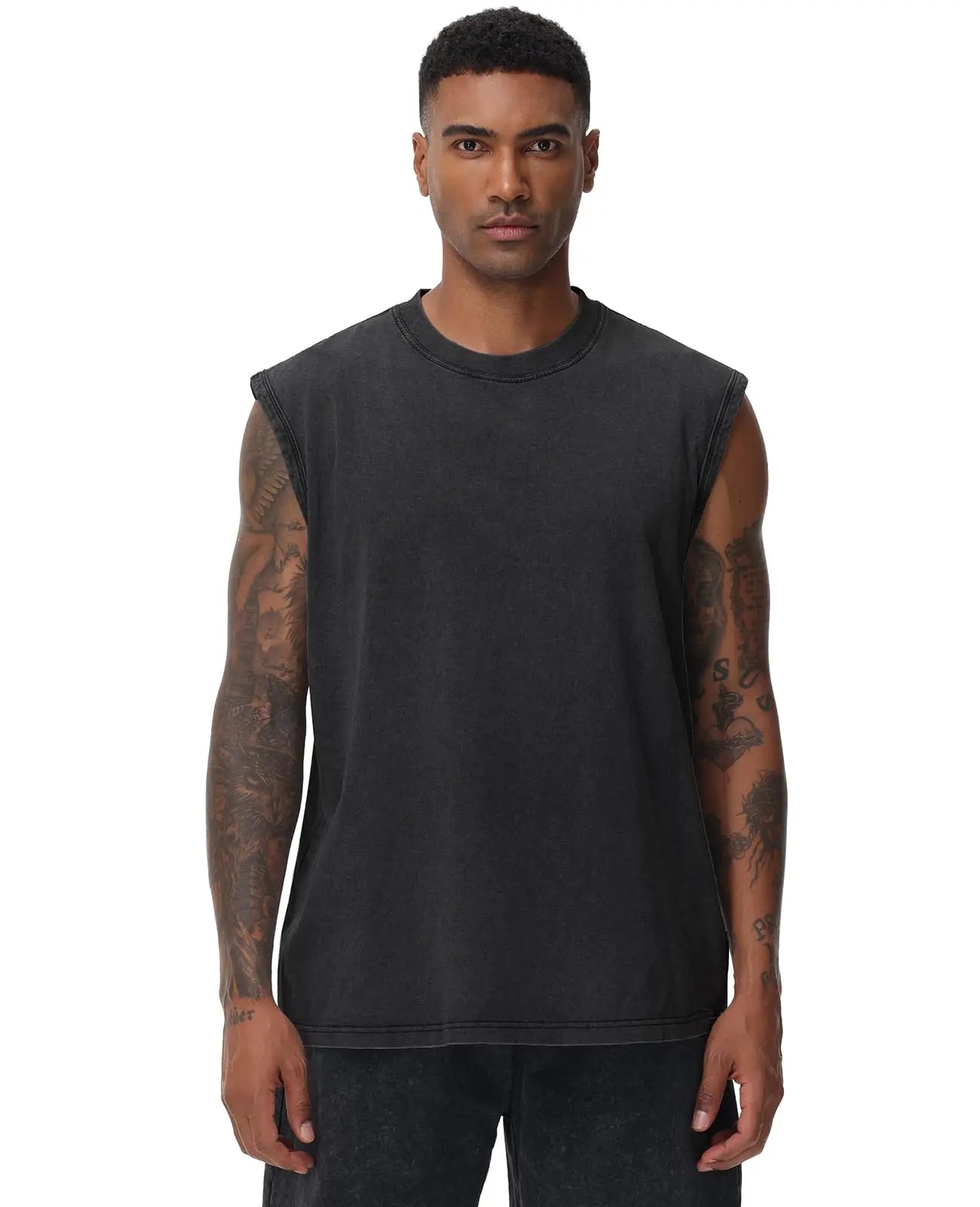 Men'S Cotton Sports Tank Tops - Vintage Casual Fitted Sleeveless Muscle Tees, Acid Wash round Neck Soft Gym Stuff, Loose Fit for Gym Running, Classic Menswear Summer Essentials