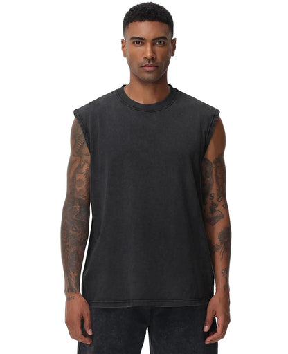 Men'S Cotton Sports Tank Tops - Vintage Casual Fitted Sleeveless Muscle Tees, Acid Wash round Neck Soft Gym Stuff, Loose Fit for Gym Running, Classic Menswear Summer Essentials