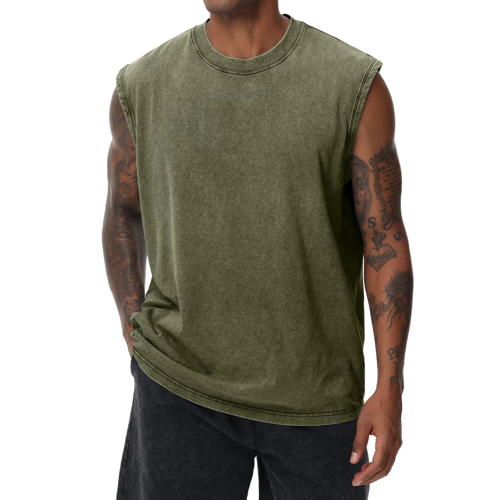 Men'S Cotton Sports Tank Tops - Vintage Casual Fitted Sleeveless Muscle Tees, Acid Wash round Neck Soft Gym Stuff, Loose Fit for Gym Running, Classic Menswear Summer Essentials