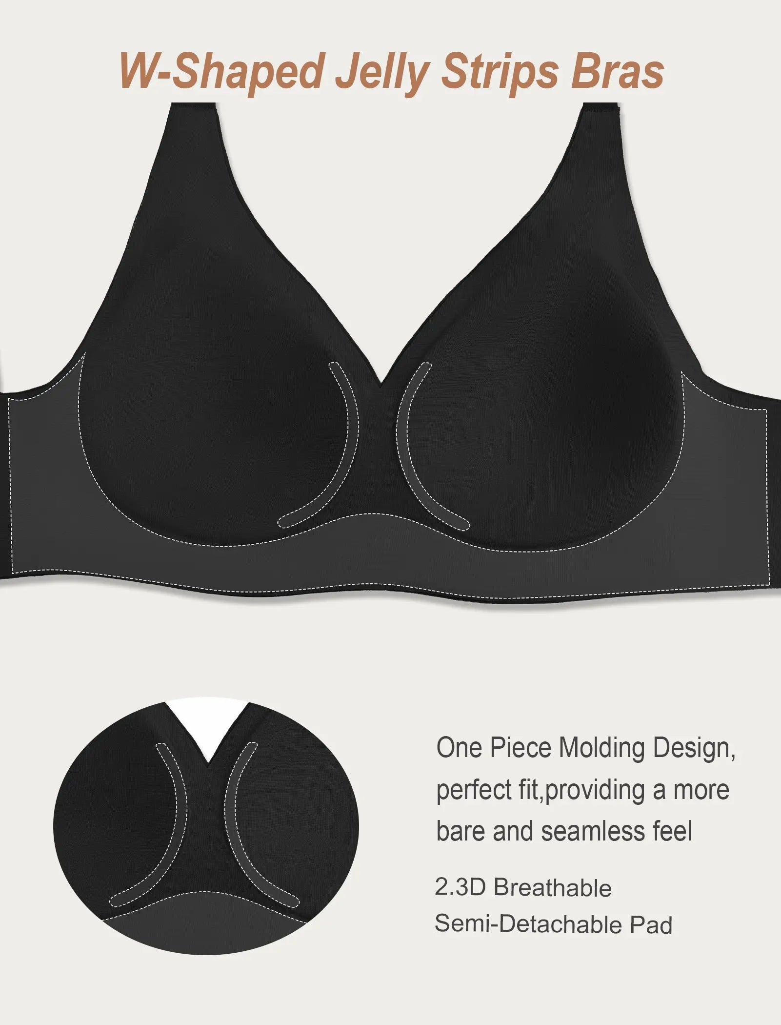OEAK Wireless Bras for Women Deep V Seamless No Underwire Jelly Bra Full Coverage T Shirt Comfy Bralettes Everyday Bra