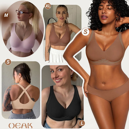 OEAK Wireless Bras for Women Deep V Seamless No Underwire Jelly Bra Full Coverage T Shirt Comfy Bralettes Everyday Bra